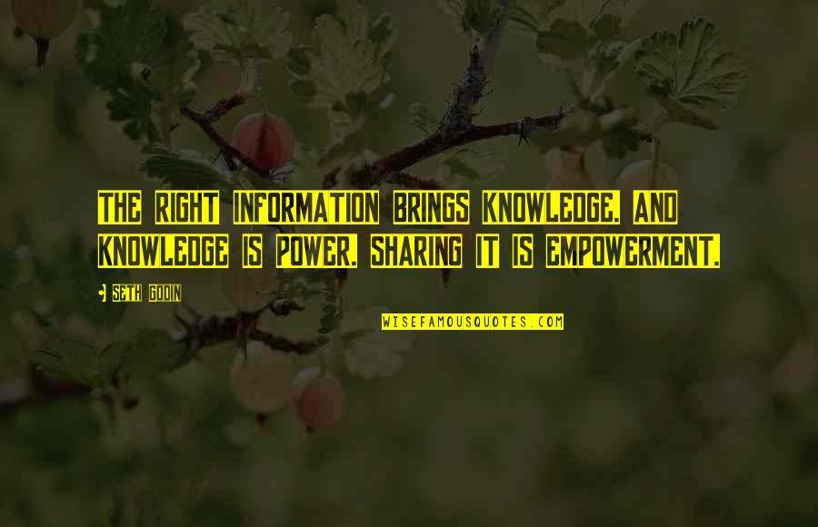 Information Is Power Quotes By Seth Godin: THE RIGHT INFORMATION BRINGS KNOWLEDGE. AND KNOWLEDGE IS