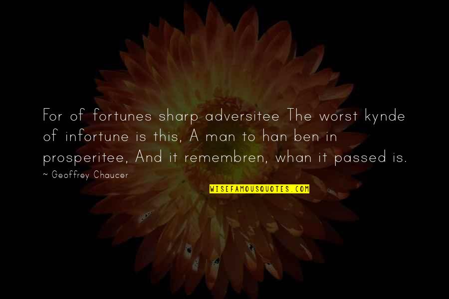 Infortune Quotes By Geoffrey Chaucer: For of fortunes sharp adversitee The worst kynde