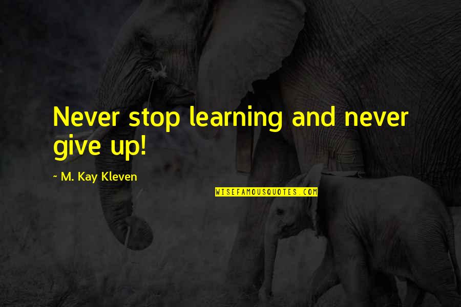 Infraestructuras In English Quotes By M. Kay Kleven: Never stop learning and never give up!