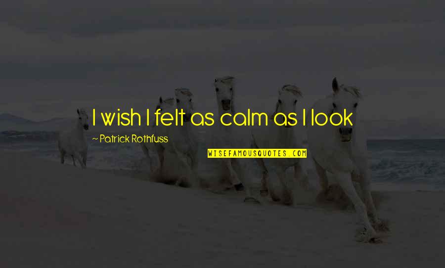 Iniligtas Quotes By Patrick Rothfuss: I wish I felt as calm as I Iniligtas Quotes By Patrick Rothfuss: I wish I felt as calm as I