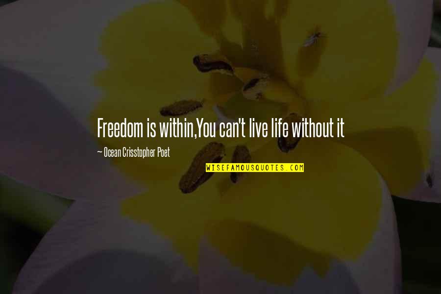 Inispirational Quotes By Ocean Crisstopher Poet: Freedom is within,You can't live life without it