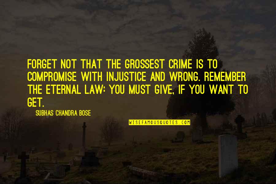Injustice And You Quotes By Subhas Chandra Bose: Forget not that the grossest crime is to Injustice And You Quotes By Subhas Chandra Bose: Forget not that the grossest crime is to