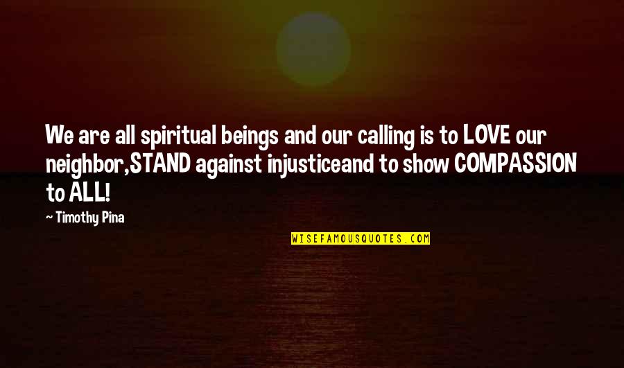Injustice Quotes By Timothy Pina: We are all spiritual beings and our calling