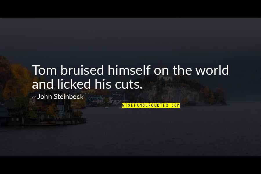 Inlays In Wood Quotes By John Steinbeck: Tom bruised himself on the world and licked Inlays In Wood Quotes By John Steinbeck: Tom bruised himself on the world and licked