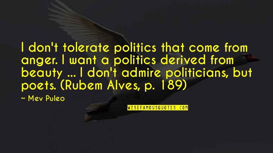 Inner Beauty Outer Beauty Quotes By Mev Puleo: I don't tolerate politics that come from anger.