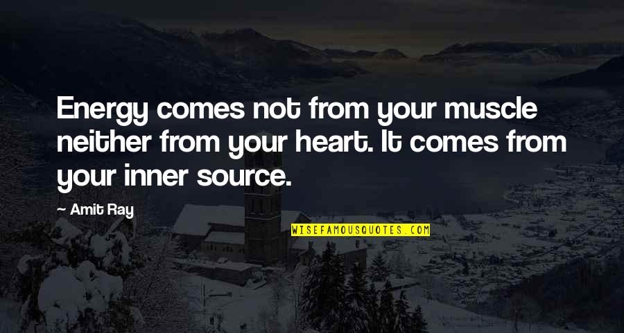 Inner Energy Quotes By Amit Ray: Energy comes not from your muscle neither from Inner Energy Quotes By Amit Ray: Energy comes not from your muscle neither from