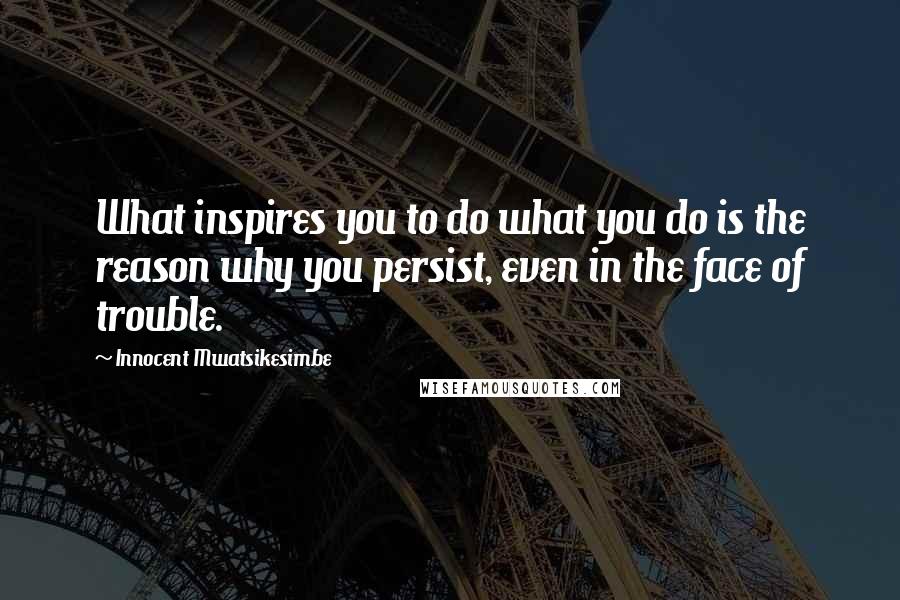 Innocent Mwatsikesimbe quotes: What inspires you to do what you do is the reason why you persist, even in the face of trouble.