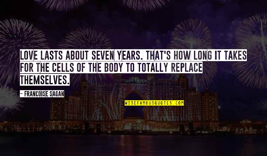 Innocent Suffer Quotes By Francoise Sagan: Love lasts about seven years. That's how long Innocent Suffer Quotes By Francoise Sagan: Love lasts about seven years. That's how long