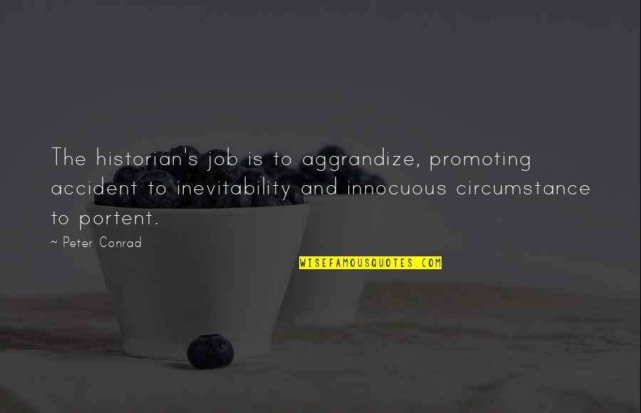 Innocuous Quotes By Peter Conrad: The historian's job is to aggrandize, promoting accident