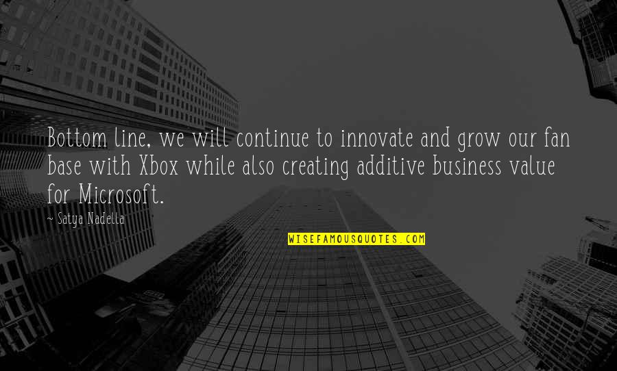 Innovate To Grow Quotes By Satya Nadella: Bottom line, we will continue to innovate and Innovate To Grow Quotes By Satya Nadella: Bottom line, we will continue to innovate and