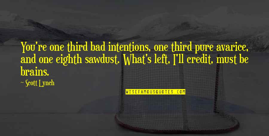 Inperfections Quotes By Scott Lynch: You're one third bad intentions, one third pure Inperfections Quotes By Scott Lynch: You're one third bad intentions, one third pure