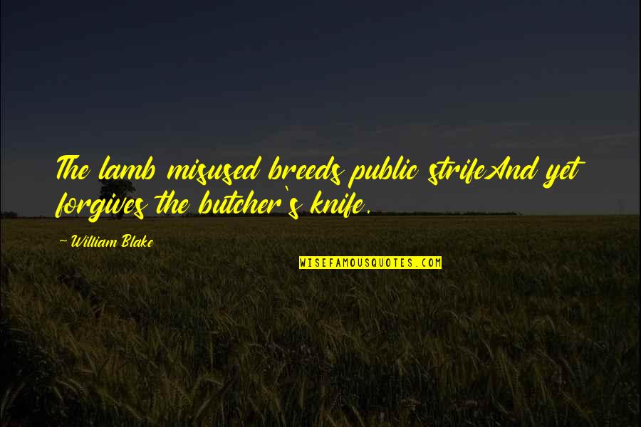 Inquilinos Unidos Quotes By William Blake: The lamb misused breeds public strifeAnd yet forgives