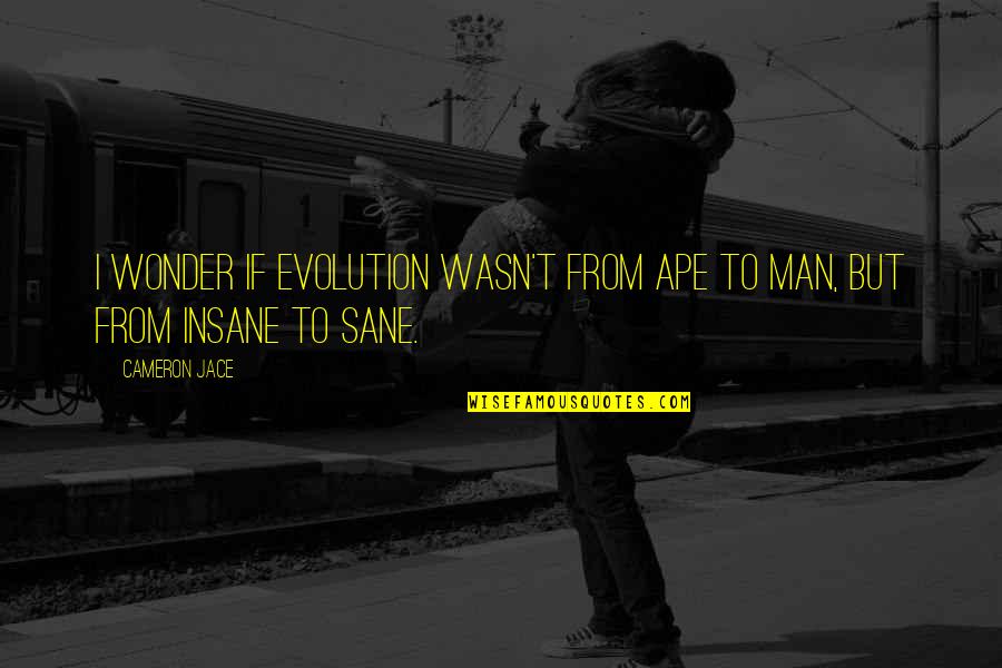 Insane Or Sane Quotes By Cameron Jace: I wonder if evolution wasn't from ape to