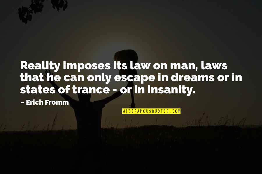 Insanity Or Insanity Quotes By Erich Fromm: Reality imposes its law on man, laws that