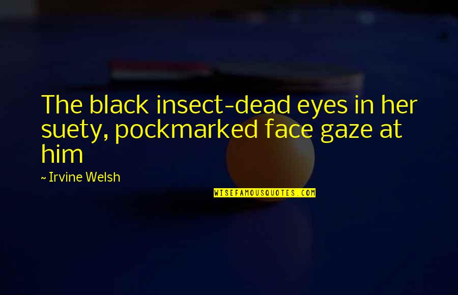 Insect Quotes By Irvine Welsh: The black insect-dead eyes in her suety, pockmarked