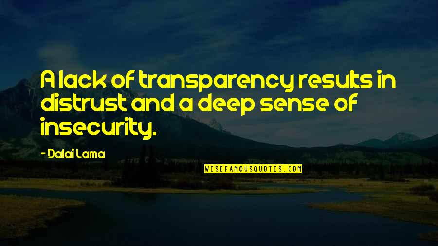 Insecurity Quotes By Dalai Lama: A lack of transparency results in distrust and