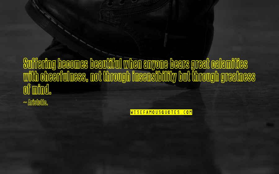 Insensibility Quotes By Aristotle.: Suffering becomes beautiful when anyone bears great calamities Insensibility Quotes By Aristotle.: Suffering becomes beautiful when anyone bears great calamities