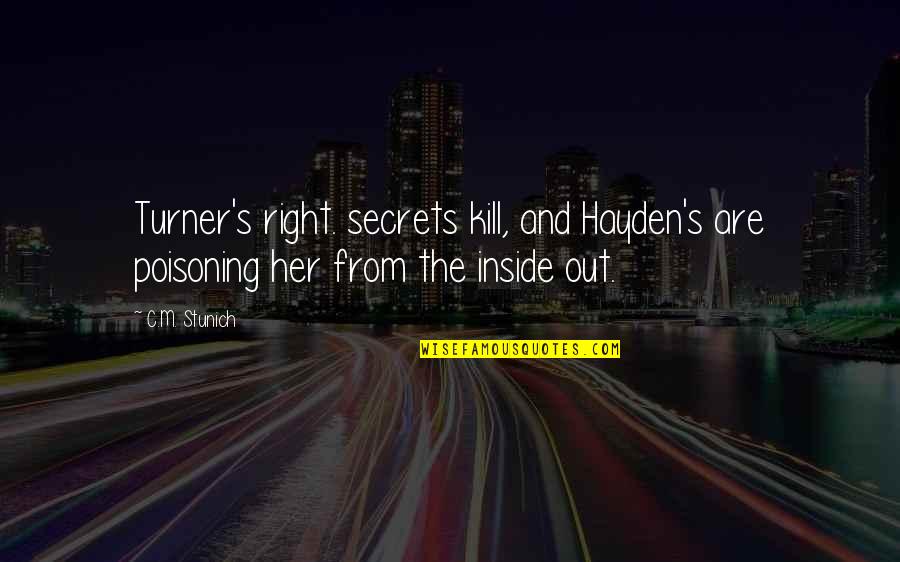 Inside And Out Quotes By C.M. Stunich: Turner's right. secrets kill, and Hayden's are poisoning