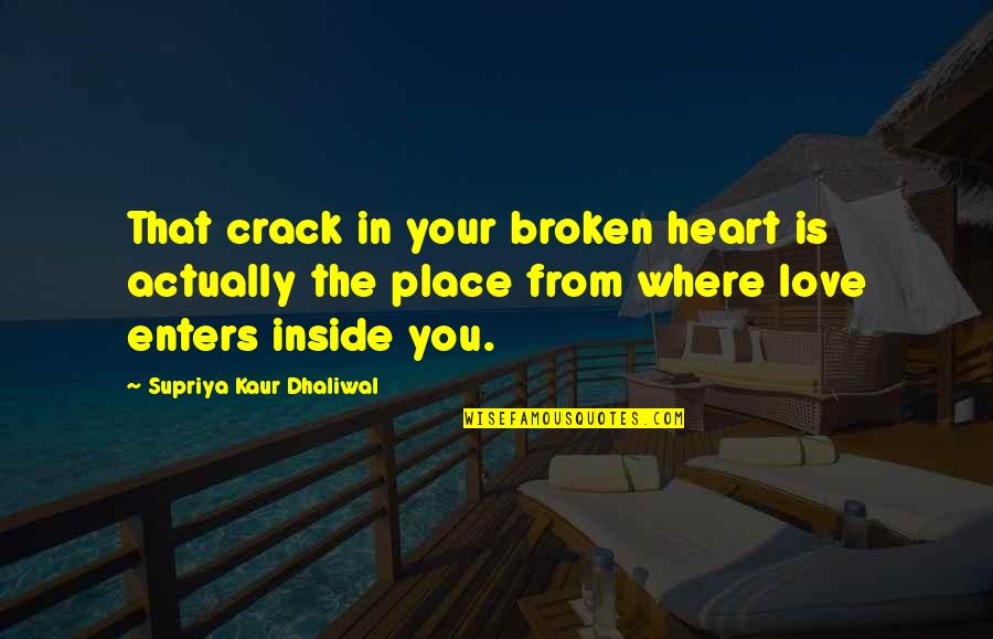Inside Heart Quotes By Supriya Kaur Dhaliwal: That crack in your broken heart is actually Inside Heart Quotes By Supriya Kaur Dhaliwal: That crack in your broken heart is actually