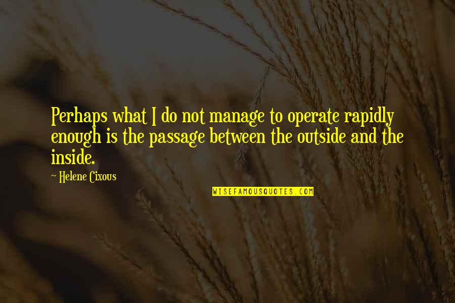 Inside Passage Quotes By Helene Cixous: Perhaps what I do not manage to operate