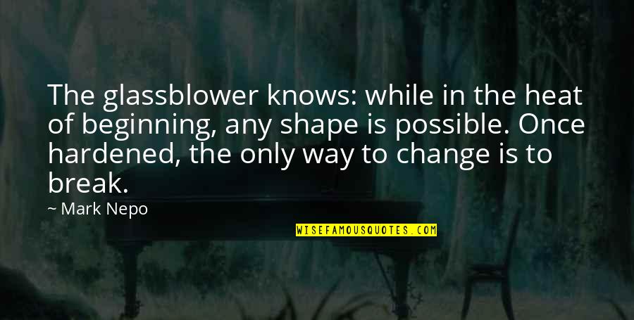 Insiduously Quotes By Mark Nepo: The glassblower knows: while in the heat of