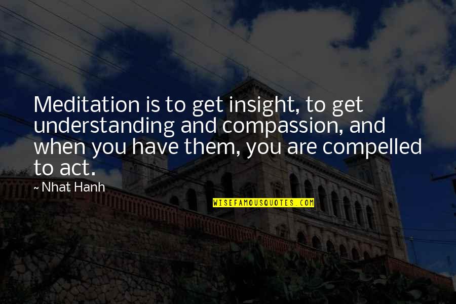 Insight Meditation Quotes By Nhat Hanh: Meditation is to get insight, to get understanding