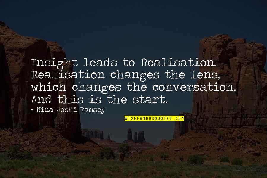 Insight To Life Quotes By Nina Joshi Ramsey: Insight leads to Realisation. Realisation changes the lens, Insight To Life Quotes By Nina Joshi Ramsey: Insight leads to Realisation. Realisation changes the lens,