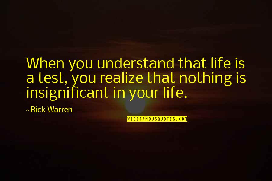 Insignificant Life Quotes By Rick Warren: When you understand that life is a test,