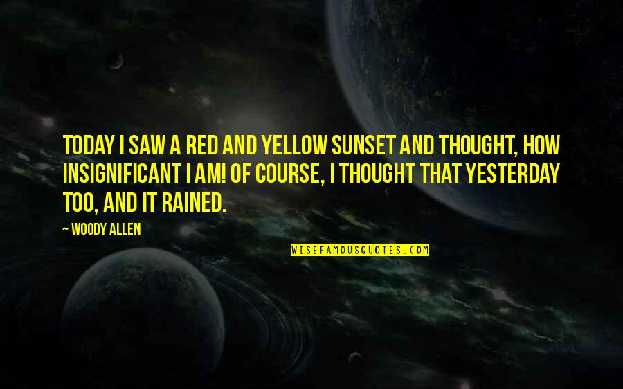 Insignificant Quotes By Woody Allen: Today I saw a red and yellow sunset Insignificant Quotes By Woody Allen: Today I saw a red and yellow sunset