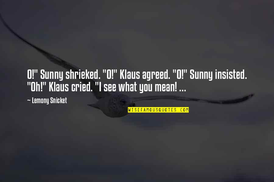 Insisted Quotes By Lemony Snicket: O!" Sunny shrieked. "O!" Klaus agreed. "O!" Sunny