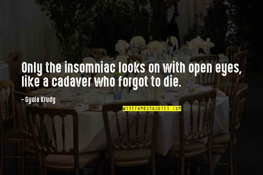 Insomnia Quotes By Gyula Krudy: Only the insomniac looks on with open eyes,