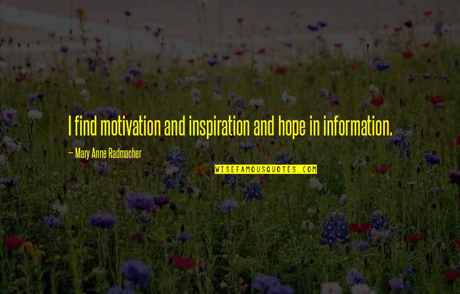 Inspiration And Hope Quotes By Mary Anne Radmacher: I find motivation and inspiration and hope in