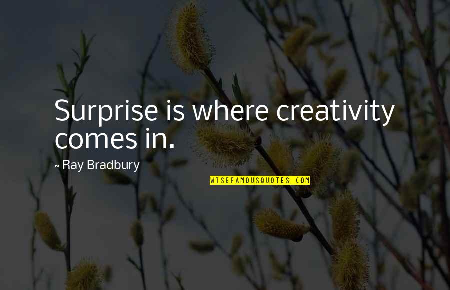 Inspiration Comes Quotes By Ray Bradbury: Surprise is where creativity comes in.