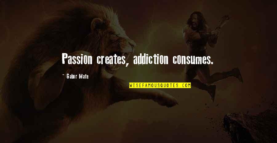 Inspirational Addiction Quotes By Gabor Mate: Passion creates, addiction consumes.