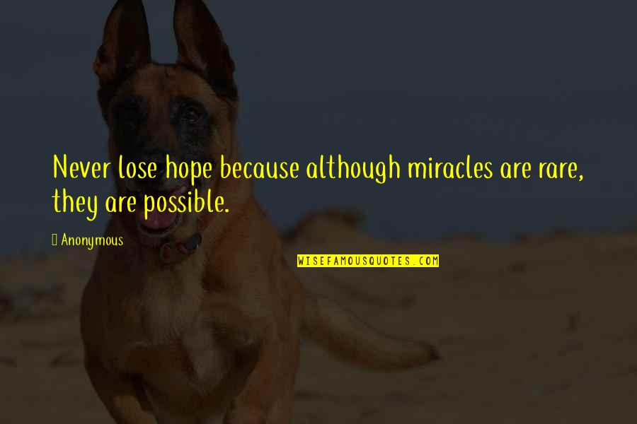 Inspirational Anonymous Quotes By Anonymous: Never lose hope because although miracles are rare,
