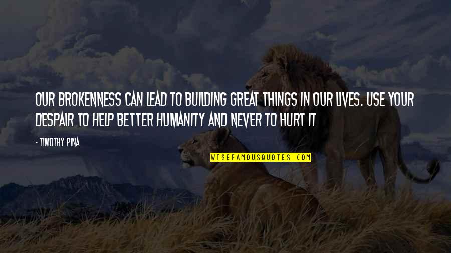 Inspirational Despair Quotes By Timothy Pina: Our brokenness can lead to building great things
