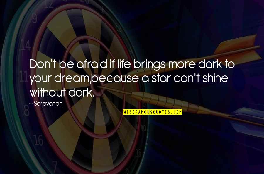 Inspirational Dream Life Quotes By Saravanan: Don't be afraid if life brings more dark