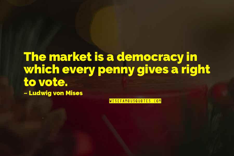 Inspirational Dusk Quotes By Ludwig Von Mises: The market is a democracy in which every