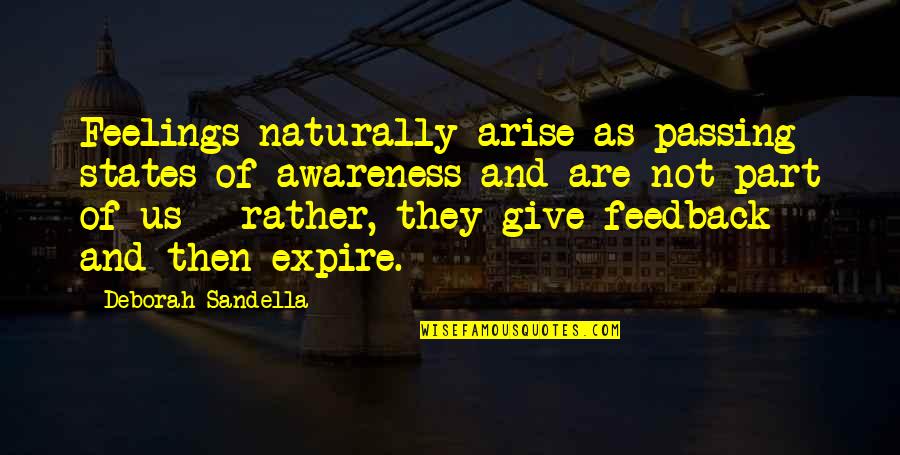 Inspirational Feedback Quotes By Deborah Sandella: Feelings naturally arise as passing states of awareness Inspirational Feedback Quotes By Deborah Sandella: Feelings naturally arise as passing states of awareness