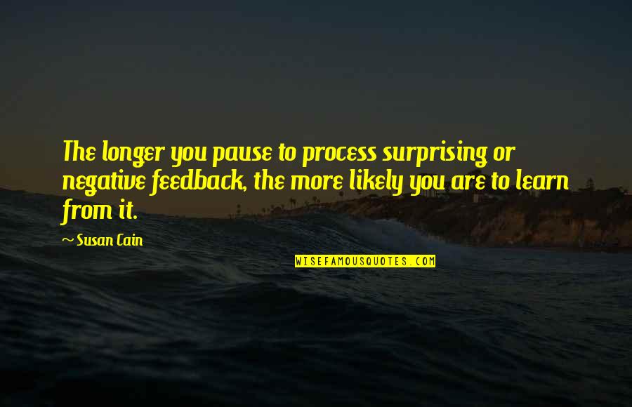 Inspirational Feedback Quotes By Susan Cain: The longer you pause to process surprising or Inspirational Feedback Quotes By Susan Cain: The longer you pause to process surprising or
