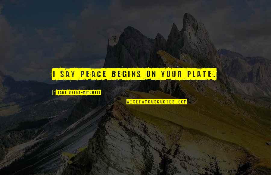 Inspirational Football T Shirt Quotes By Jane Velez-Mitchell: I say peace begins on your plate.