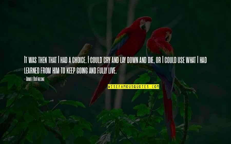 Inspirational Going Out Quotes By Aimee DuFresne: It was then that I had a choice.