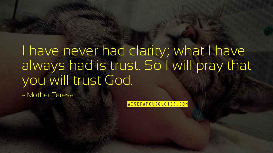 Inspirational Hand Hygiene Quotes By Mother Teresa: I have never had clarity; what I have