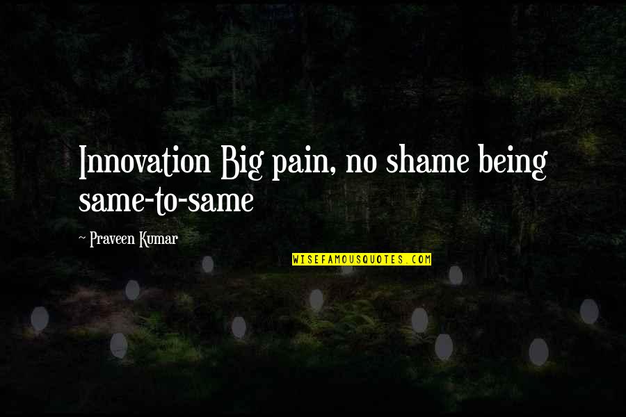 Inspirational Innovation Quotes By Praveen Kumar: Innovation Big pain, no shame being same-to-same