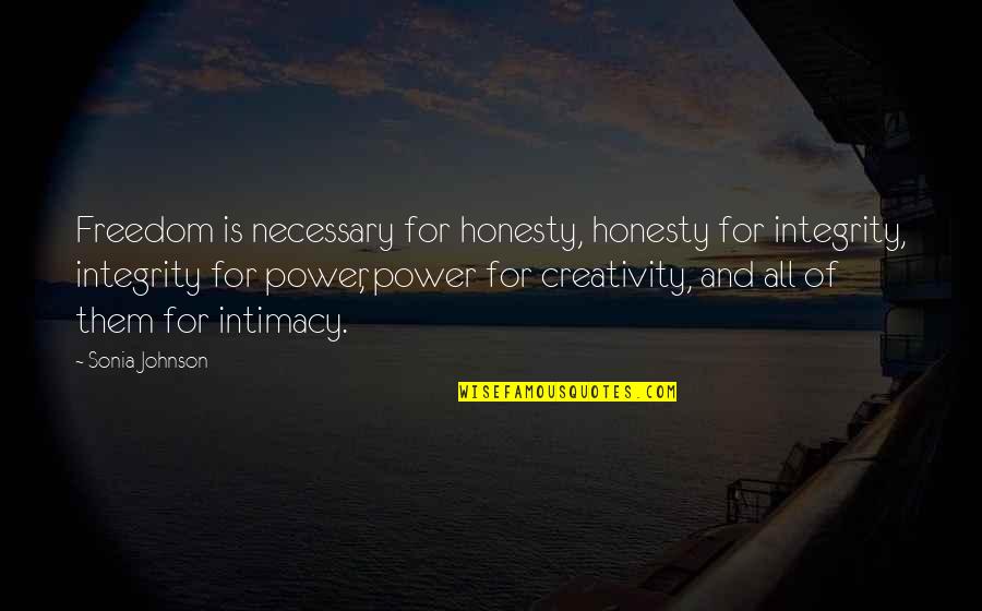 Inspirational Integrity Quotes By Sonia Johnson: Freedom is necessary for honesty, honesty for integrity,
