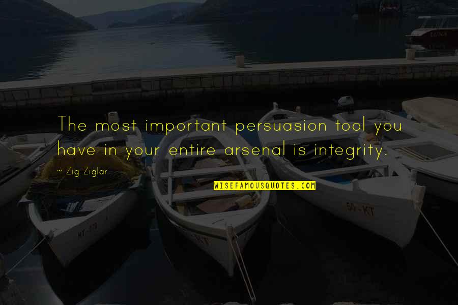 Inspirational Integrity Quotes By Zig Ziglar: The most important persuasion tool you have in
