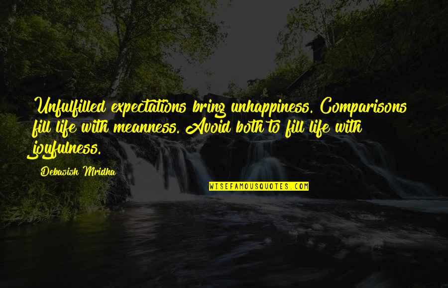 Inspirational Joyfulness Quotes By Debasish Mridha: Unfulfilled expectations bring unhappiness. Comparisons fill life with