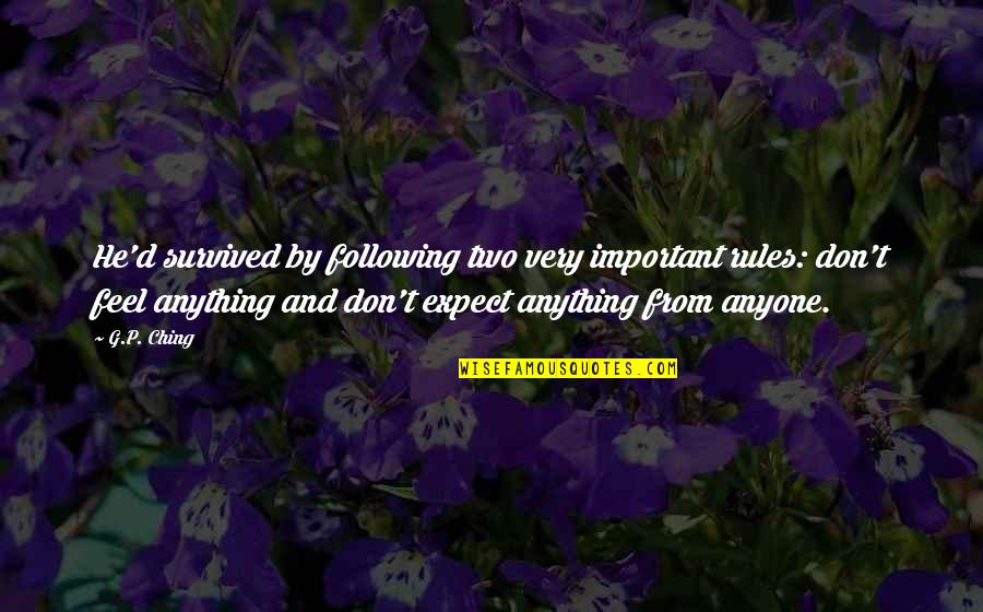 Inspirational Lean Manufacturing Quotes By G.P. Ching: He'd survived by following two very important rules: Inspirational Lean Manufacturing Quotes By G.P. Ching: He'd survived by following two very important rules: