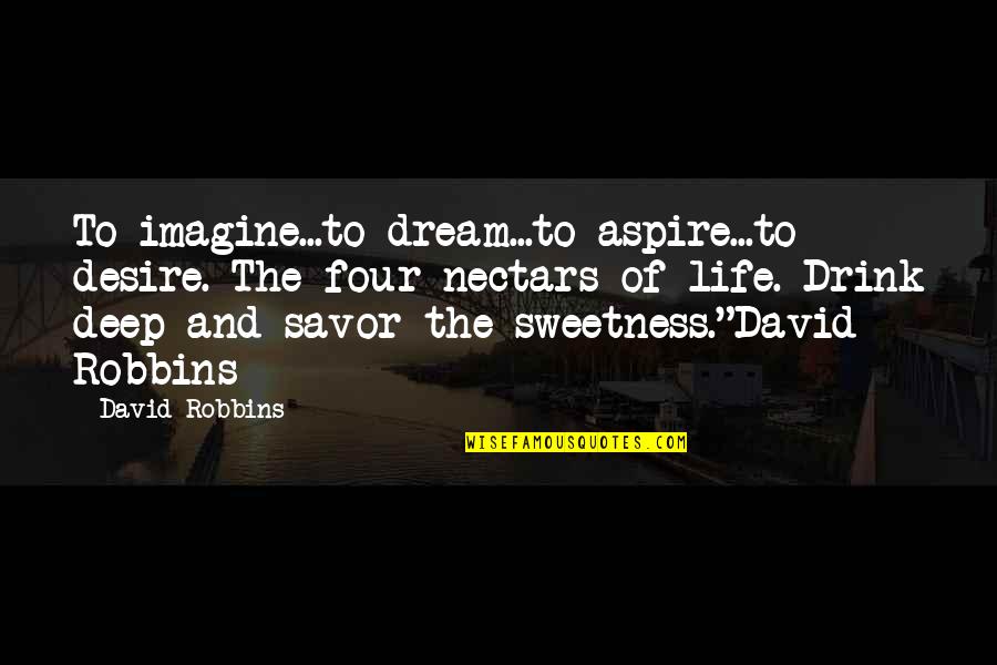 Inspirational Life And Dream Quotes By David Robbins: To imagine...to dream...to aspire...to desire. The four nectars