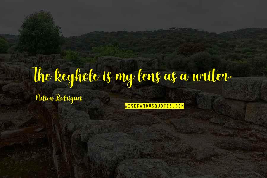 Inspirational Morning Images And Quotes By Nelson Rodrigues: The keyhole is my lens as a writer.